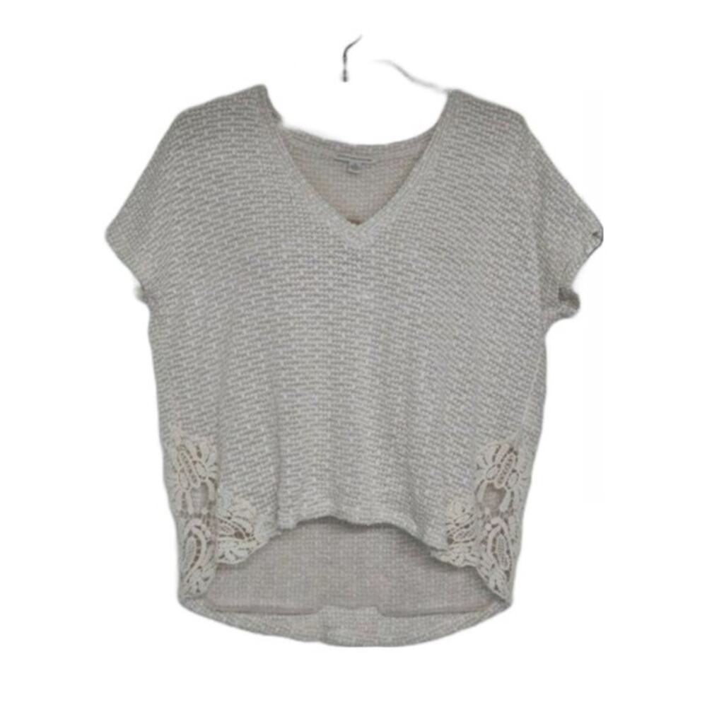 American Eagle Outfitters Sweater Top Womens Size Small Cream Short Sleeve Lace